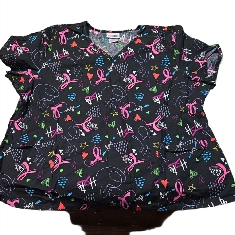 ♡Scrubstar Multicolor Breast Cancer Awareness Graphic Scrub Top Size 3XL